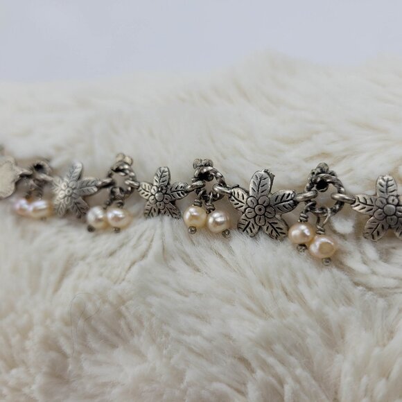 1960's Pearl Bead and Pink Enamel Flower Necklace by Danish Design - Picture 9 of 9